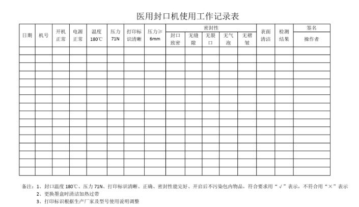 醫用封口機的檢測記錄表